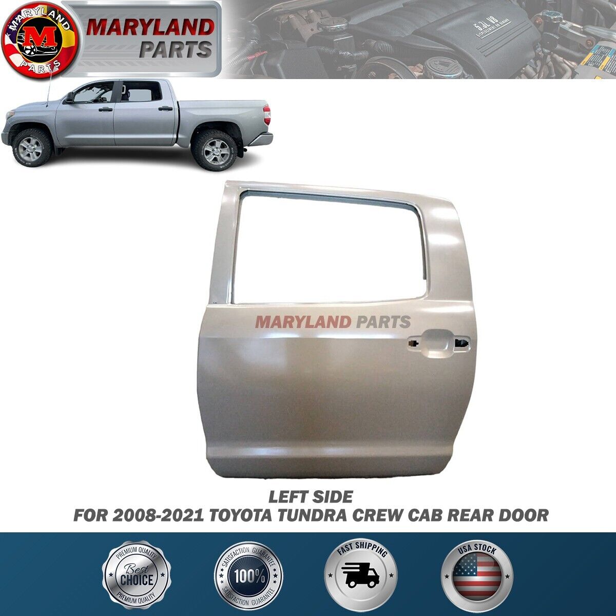 For 2008-2021 Toyota Tundra Crew Cab Left Rear Door Driver Side LH