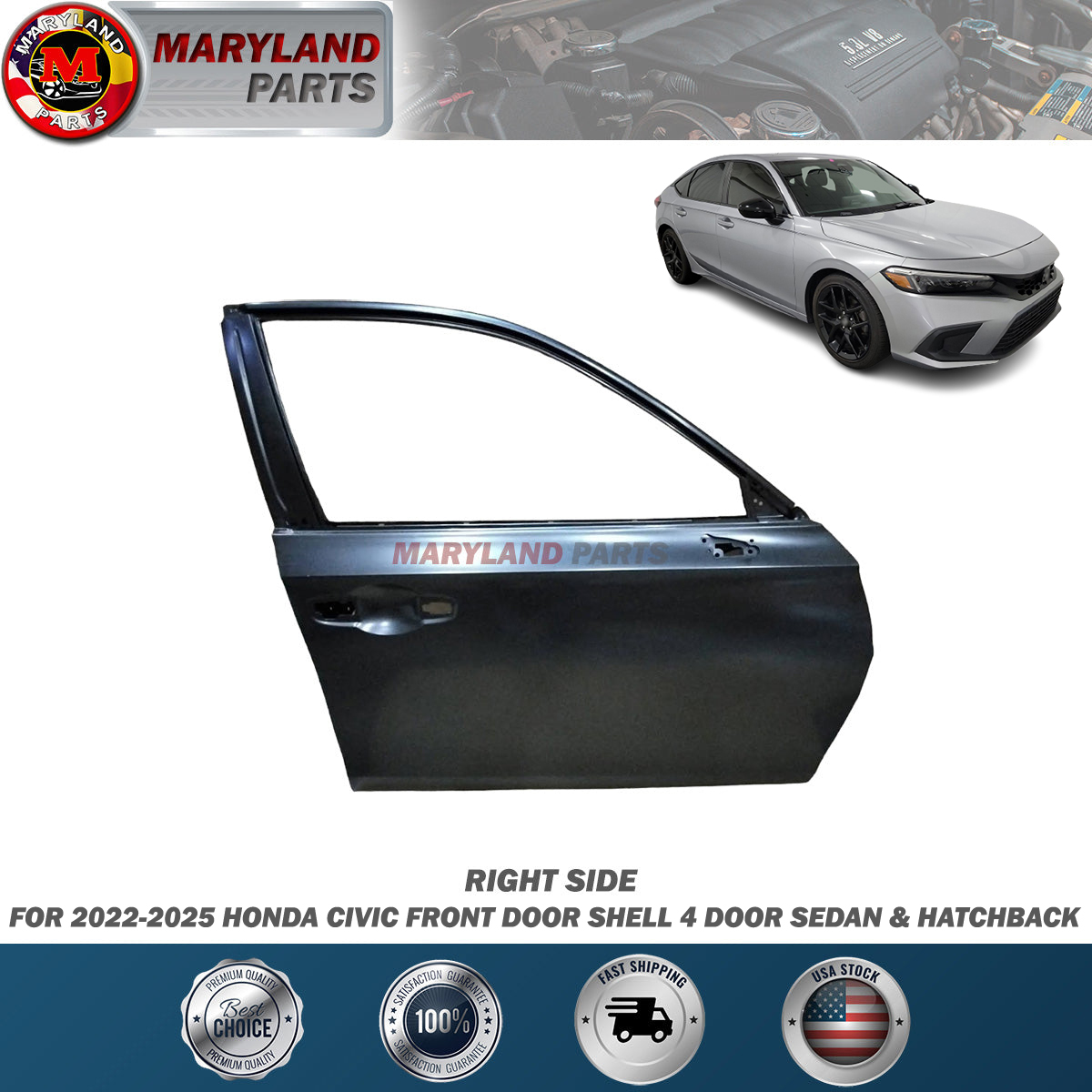 2022-2024 Honda Civic Right Front Door Shell 4 Door Sedan